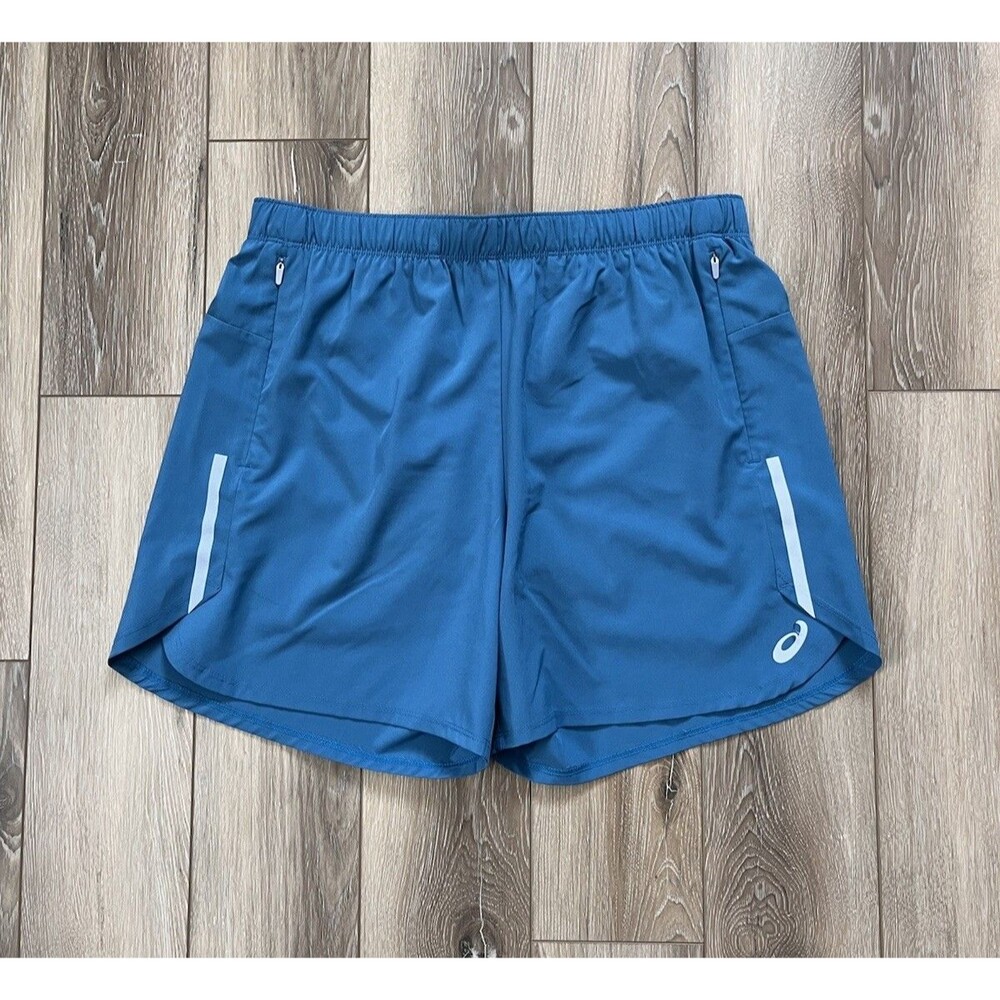 Asics Men's 5” Woven Athletic Shorts Running Gym Blue Reflective Lined Sz M